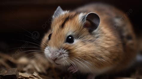 Hamster Looking At The Camera With Dappled Blue Eye Background Closeup