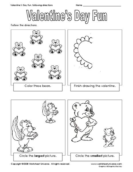 Valentines Day Fun Worksheet For Kindergarten 1st Grade Lesson Planet