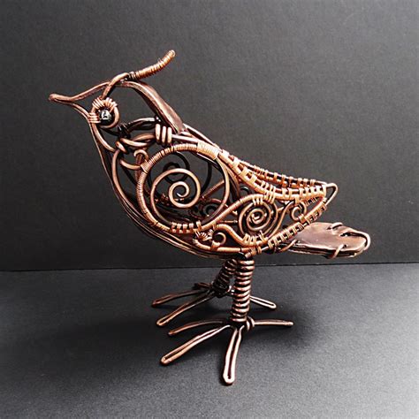 Copper Steampunk Bird Sculpture Wire Wrapped