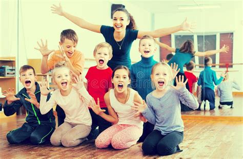 Glad Children In Dance Studio Having Fun Stock Photo Image Of
