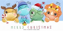 Dinosaurio lindo doodle para el día de navidad con ilustración de ...