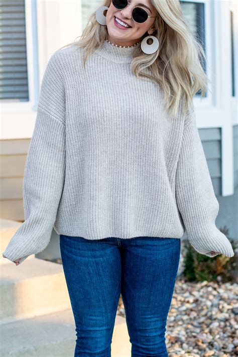 Beige Sweater With Pearl Details Denim Le Stylo Rouge