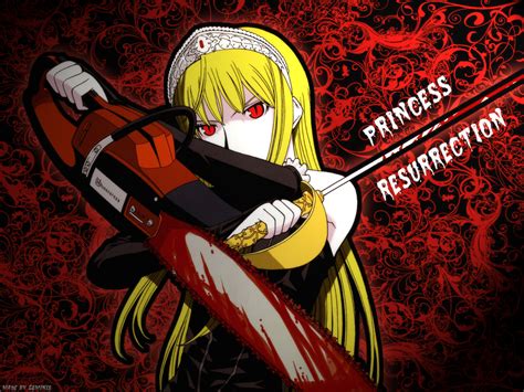 Blonde Hair Blood Chainsaw Crown Hime Kaibutsu Oujo Long Hair Red Eyes