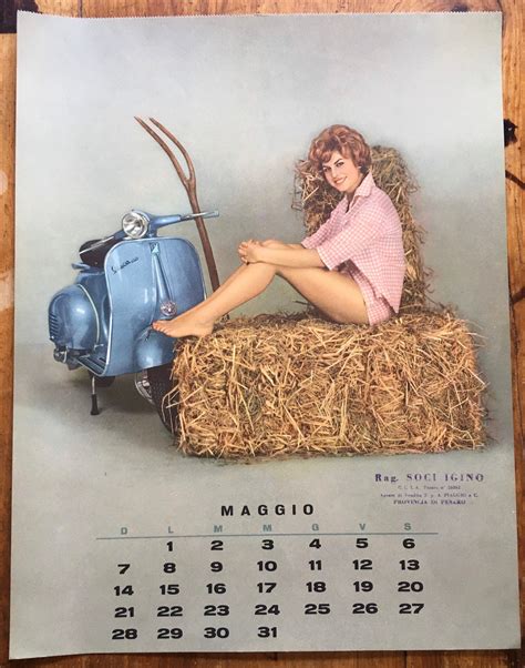 Vintage VESPA Pin Up Girl May 1961 Piaggio Calendar Page Sexy Etsy