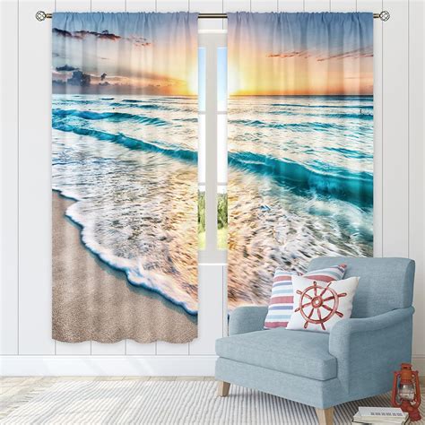 Cinbloo Ocean Scenic Curtains Tropical Beach Landscape Rod