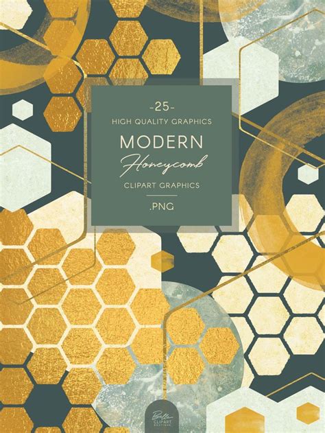 Watercolor And Gold Honeycomb Clip Art Geometric Hex Shapes Etsy Canada