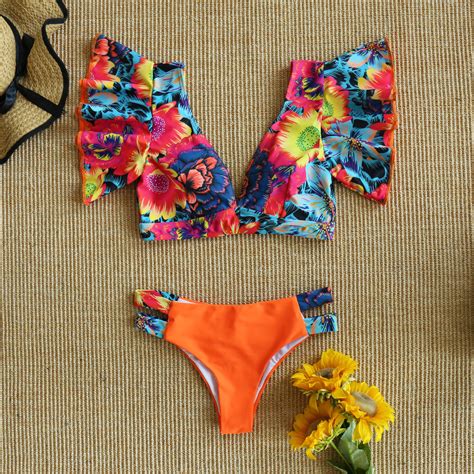 Sexy Ruffle Bikini Set 2021 New Brazilian V Neck Push Up Swimwear Women Swimsuit Bathing Suit
