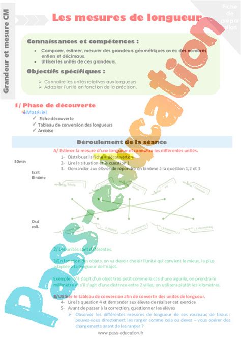 10 août 2011 ~ classeurdecole. Séquence - Fiche de préparation Longueur cm, m, km : CM1 ...