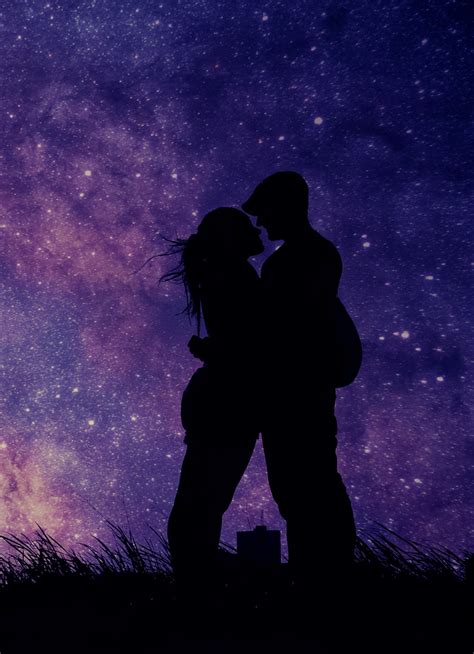 Couple Romantic Night Love Silhouette Art Wallpaper Galaxy