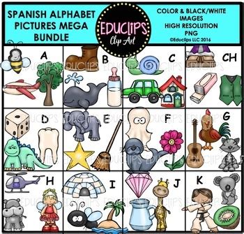 Learning how to pronounce the spanish alphabet, or abecedario. Spanish Alphabet Clip Art Mega Bundle {Educlips Clipart} by Educlips