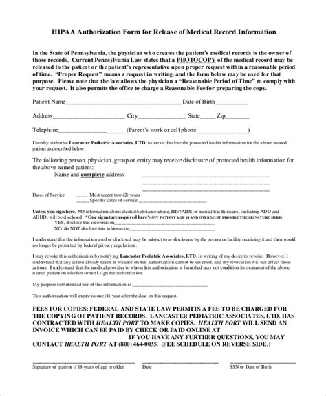Hipaa Release Form Medical Records