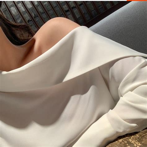 Spring Women S Tops Korean Chic Elegant Oblique Off Shoulder Loose Blouse All Match Side Button
