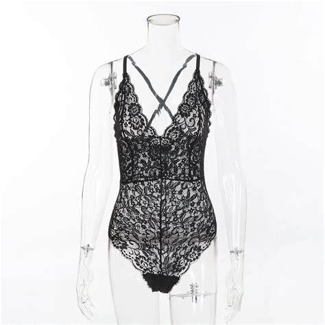Black White Sleeveless Lace Bodysuit Tops Women Sexy See Through Jumpsuits Floral Bodycon