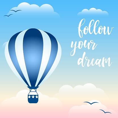 He descended a bit more and shouted to a man on the ground, excuse me, can you help me? Handwritten Quote And Hot Air Balloon Floating In The Sky Among The Clouds Stock Illustration ...