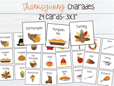 Thanksgiving Charades Game Printable Cards For Charades Etsy