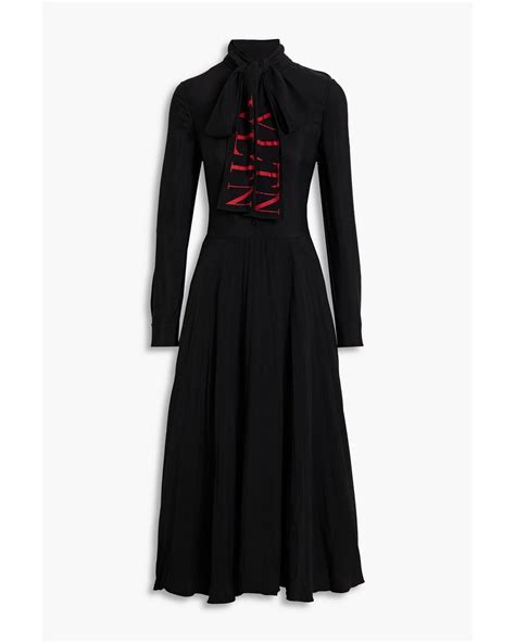 Valentino Pussy Bow Printed Crepe Midi Dress In Black Lyst
