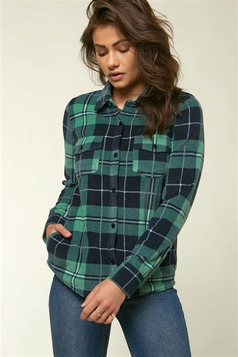 Zuma Superfleece Flannel Top Classic Plaid Print Green Plaid Shirt