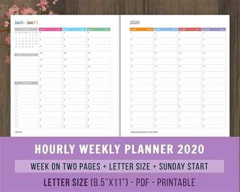 Hourly Weekly Planner 2022 Inserts Printable Weekly Agenda Etsy