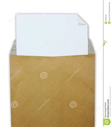 Opened Brown Envelope With White Paper Stock Photo Image Of