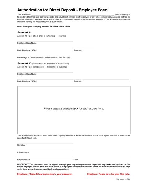 Printable Direct Deposit Form Template Customize And Print