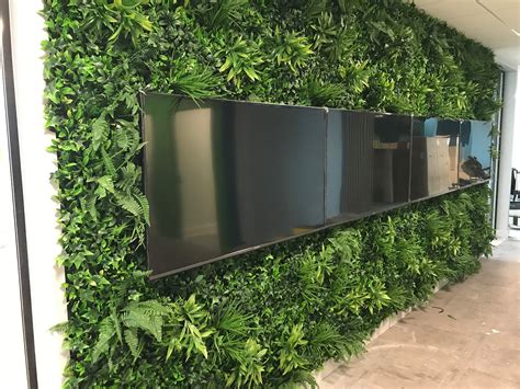 Artificial Green Wall Panel With Variegated Foliage Ivy Palms Grasses