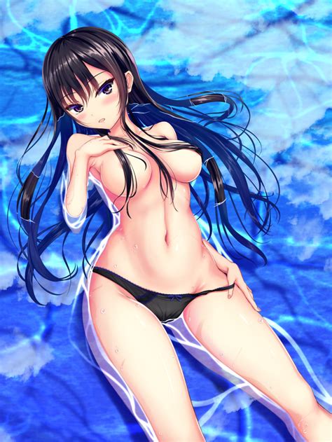 Kurokami Kurokaminohito Original Highres 1girl Black Hair Black Panties Blue Ribbon