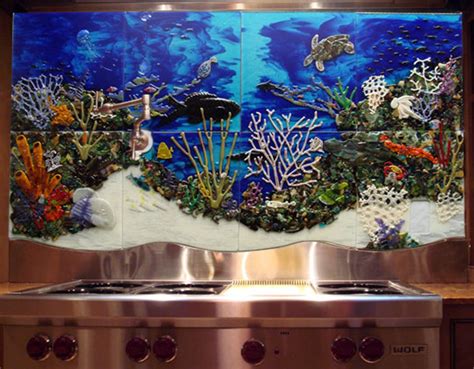 Custom Glass Tile Mural Underwater Seascape In Kitchen Backsplash