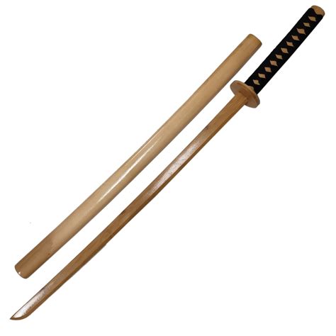 Brown Wooden Training Bokken Katana With Scabbard And Ito Knives