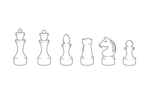 Set Of White Chess Pieces Chessmen Line Drawing Vector Illustration