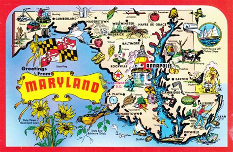 Large Detailed Tourist Illustrated Map Of Maryland State