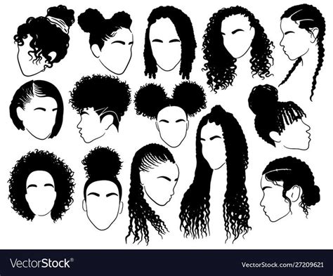 Set Of Female Afro Hairstyles Collection Of Dreads And Afro Braids For A Girl Black And White