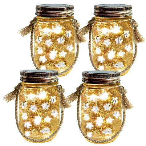 4 Pack Solar Powered Mason Jar Lights Kits Lid Lights Mason Jars Hangers Included Led Star