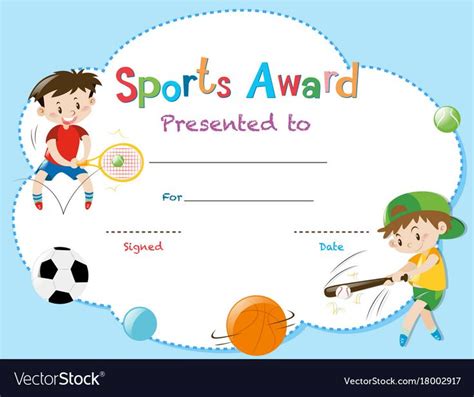Certificate Template With Two Boys Playing Sports Vector Image Sports