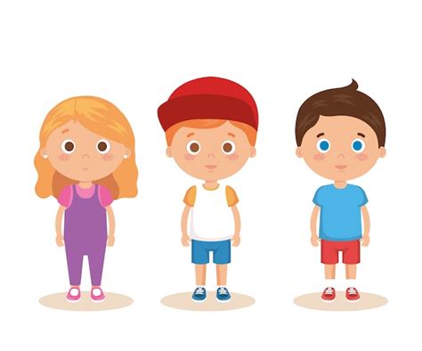 Couple Little Kids Characters Vector Free Download