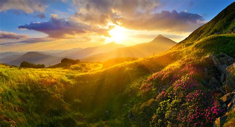 fondos de pantalla amaneceres y atardeceres fotografía de paisaje montañas hierba nube rayos de