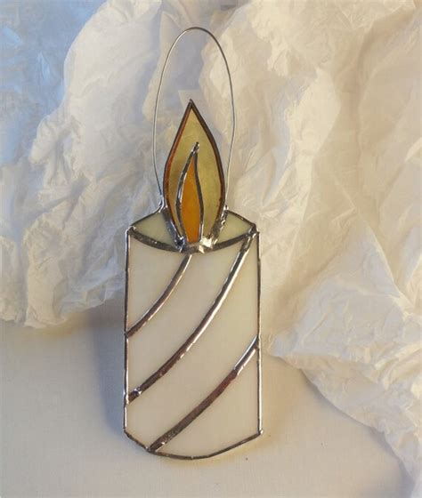 White Striped Stained Glass Candle Stained Glass Suncatcher