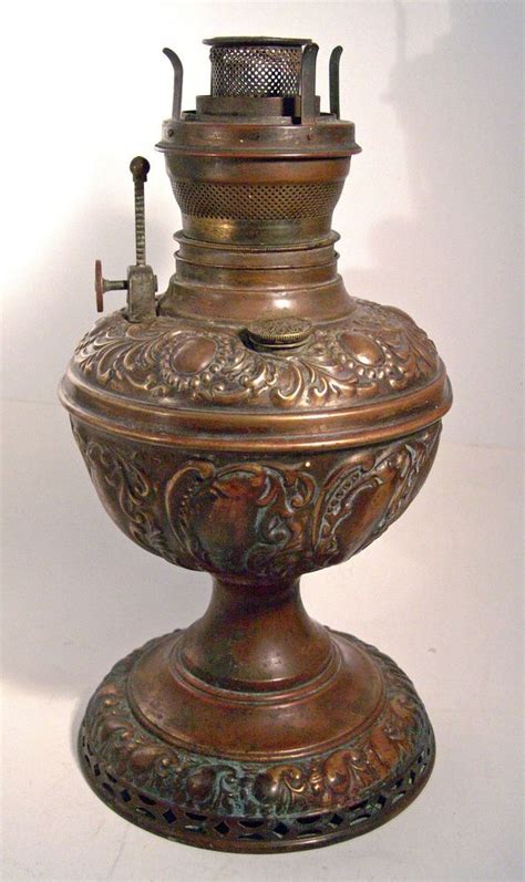 Royal Embossed Fancy Brass Kerosene Oil Lamp Pat 91 Original Patina