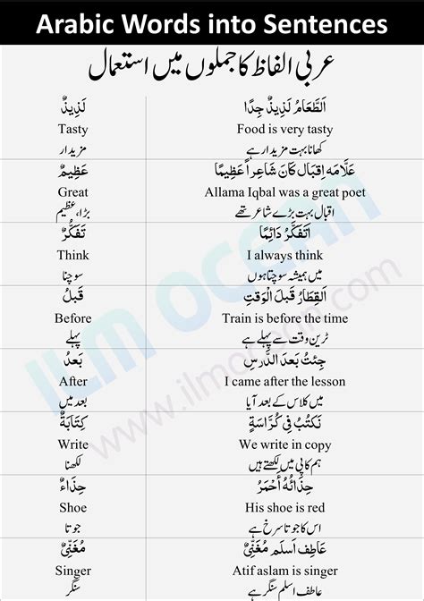 arabic words and their use in sentences arabic words ilm ocean