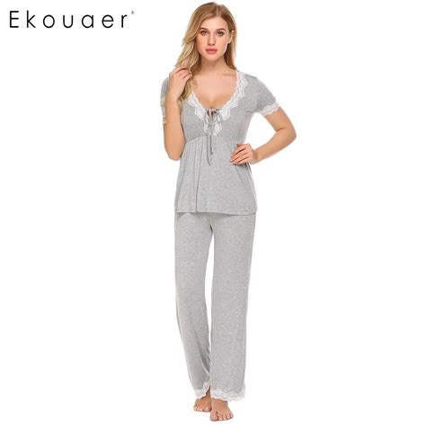 Buy Ekouaer Women Casual Pajamas Set Loose Short Sleeve Sleepwear Lace