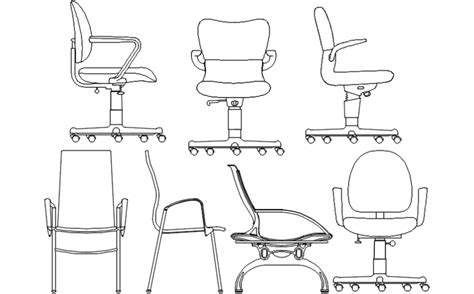 Multiple Common And Office 2d Chair Blocks Drawing Details Dwg File