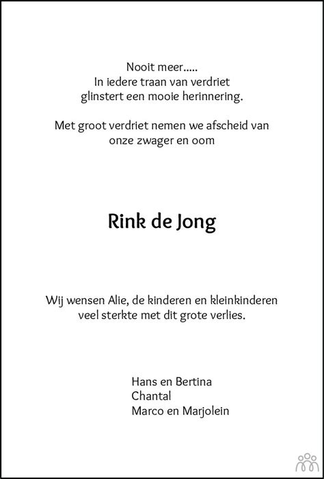 Rink De Jong 06 12 2021 Overlijdensbericht En Condoleances Mensenlinq Nl