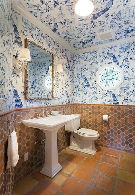 Eclectic Mix Of Color Pattern And Texture In The Tiny Bathroom Full Of