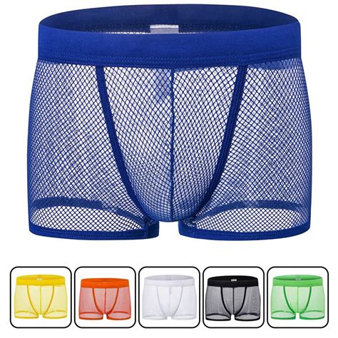 Color Sexy Mens Boxers Shorts Transparent Mesh See Through Net Mesh Underpants Low Rise Man