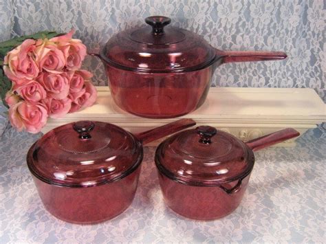 Vintage Corning Pyrex Cranberry Visions Glass Cookware 6