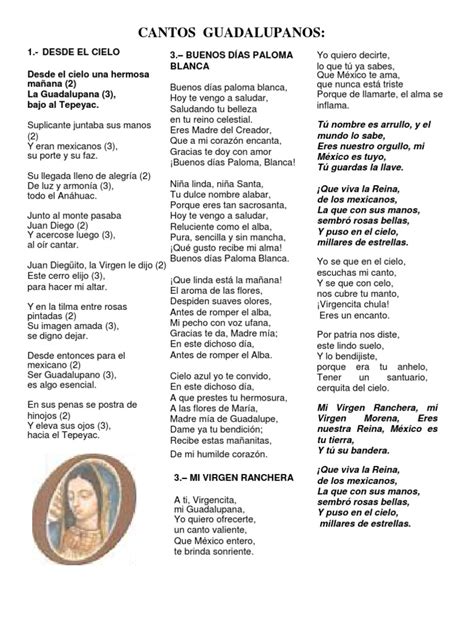 Cantos Guadalupe María Madre De Jesús Amor