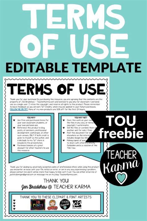 Tou Editable Terms Of Use Template Free Teacher