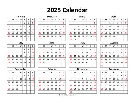 Printable Free Calendar 2025