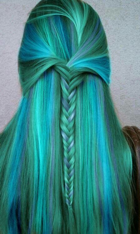 Putting blue dye over green hair may help you to get some turquoise shade or dark teal hair. Blue+green mermaid hair color | Shades of blue green ...