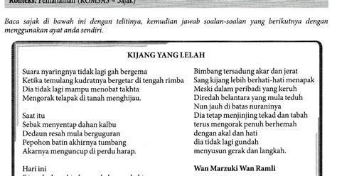 Soalan Objektif Sajak Kijang Yang Lelah  Ting 3 Sajak Kijang Yang