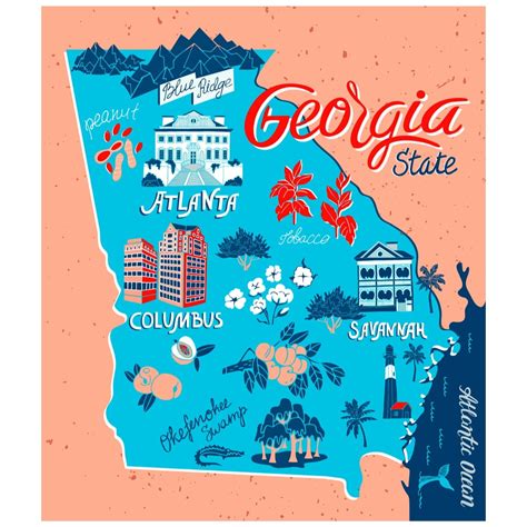 Map Of Georgia State And Flag Georgia Outline Road Cities And